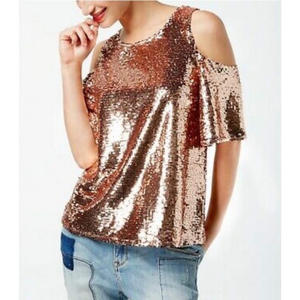 NWOT Sequin open shoulder top